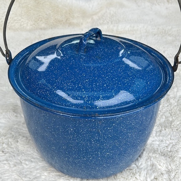 Vintage Enable Camping cooking  Pot blue white speckled - Picture 2 of 10